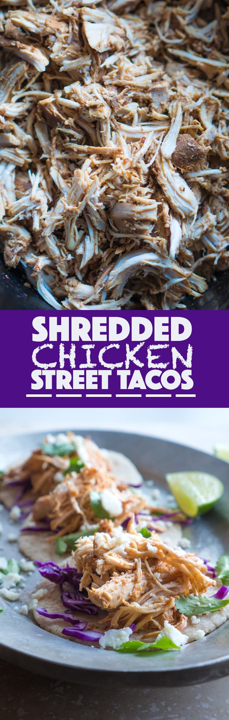 Shredded Chicken Street Tacos – We love this gluten-free recipe for Shredded Chicken Street Tacos! It is so simple to throw together as a weeknight dinner or for a big get-together. Put your slow cooker to work to turn lean, protein-packed chicken breasts into these tasty little tacos. Top them with fresh cilantro, crumbled cotija cheese, crunchy cabbage slaw, spicy salsa, creamy guacamole, or a squeeze of lime juice. Deck them out however you please! ♥ | freeyourfork.com