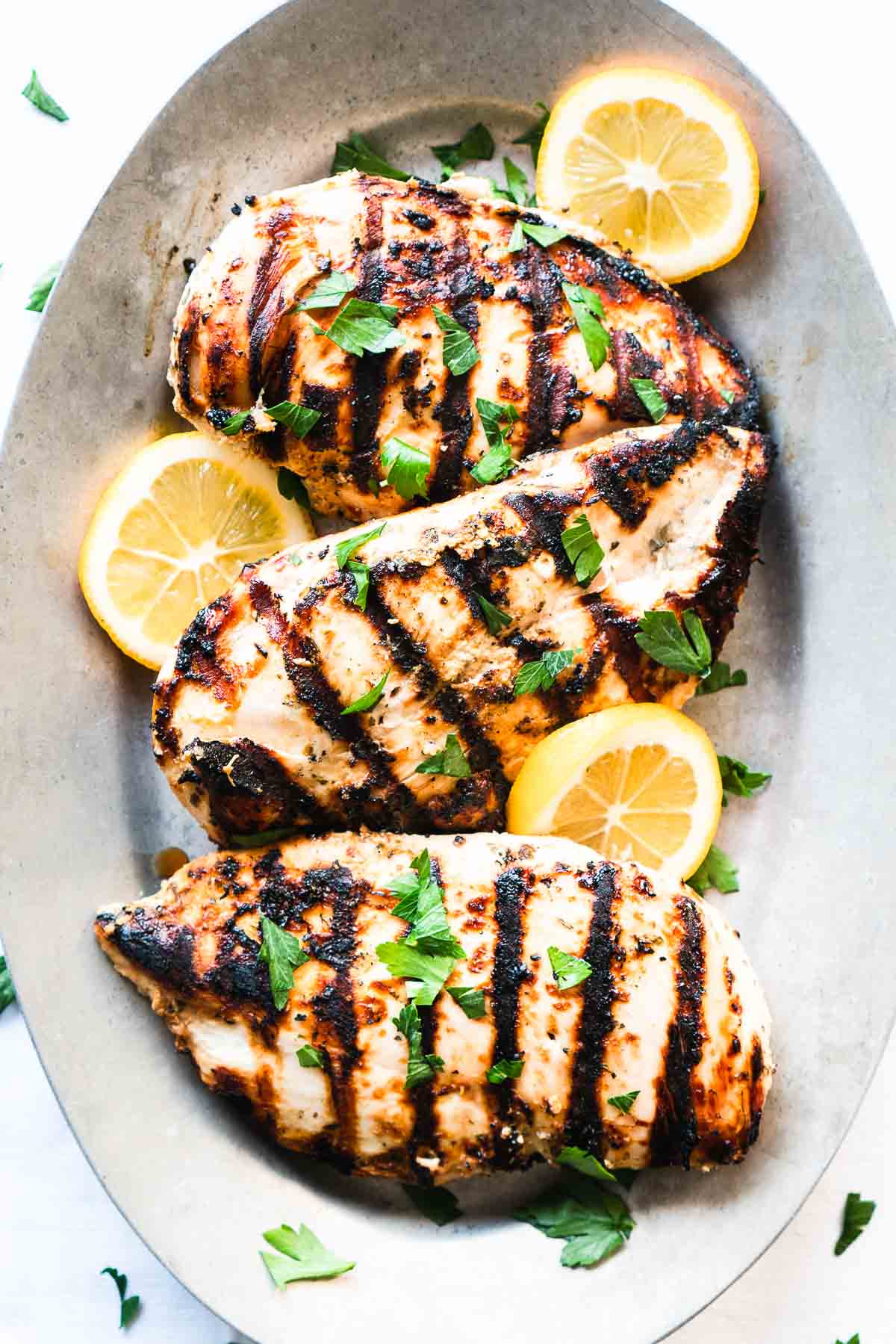 Skewered chicken marinated in lemon, parsley and garlic