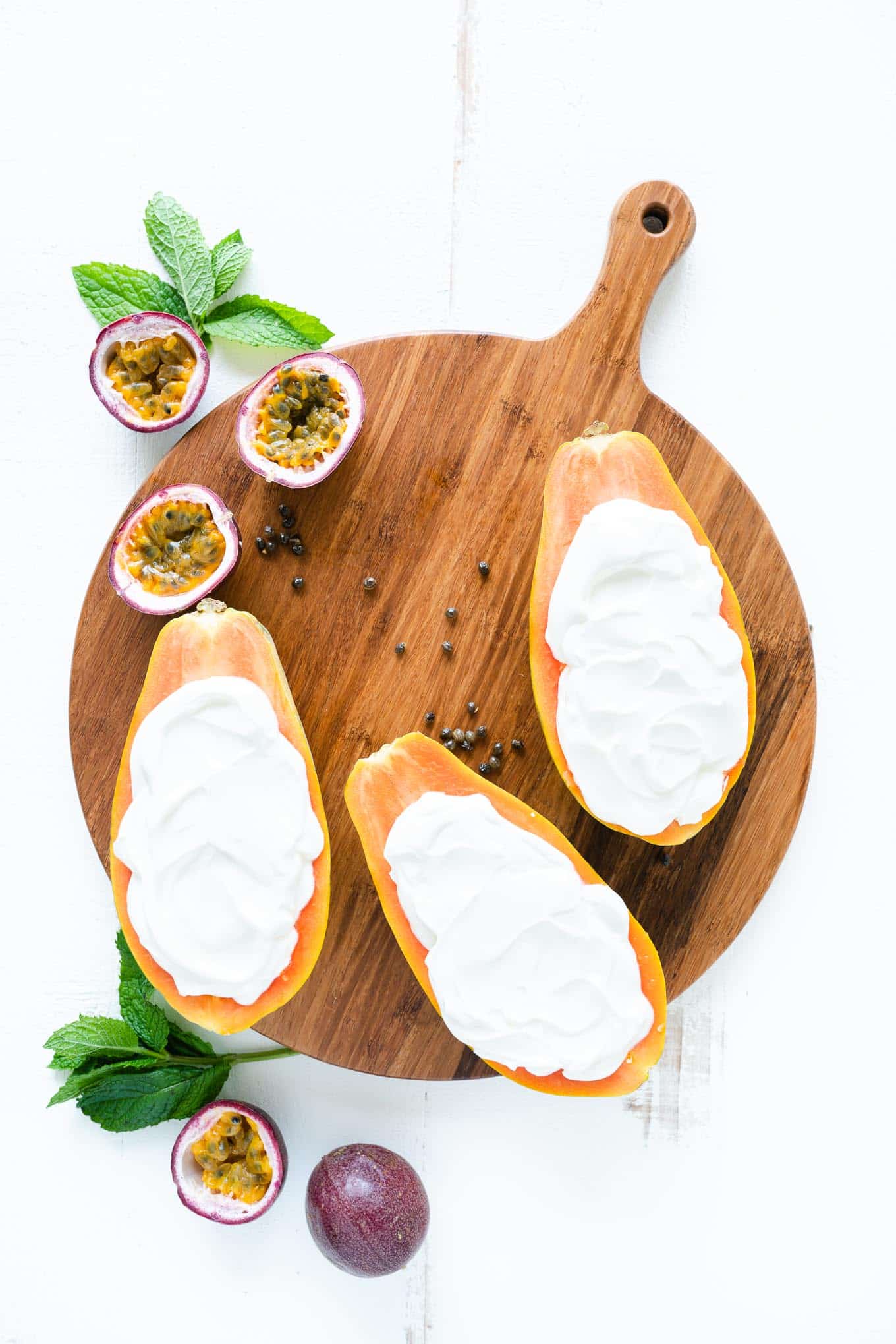 Tropical Papaya Boats - shown filled with Greek Yogurt